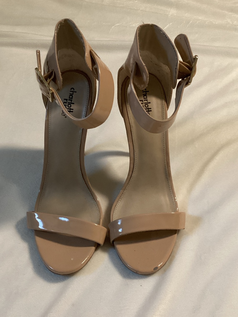 Charlotte Russe, 5 inch Nude Patent Leather Strappy Heel, 9